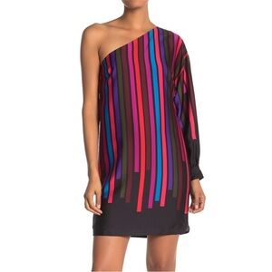 Trina Turk One-Shoulder Silky Striped Sheath Dress
